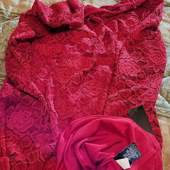 BRAND NEW IZ BYER LONG SLEEVES RED LACE MINI DRESS - Picture 13 of 14